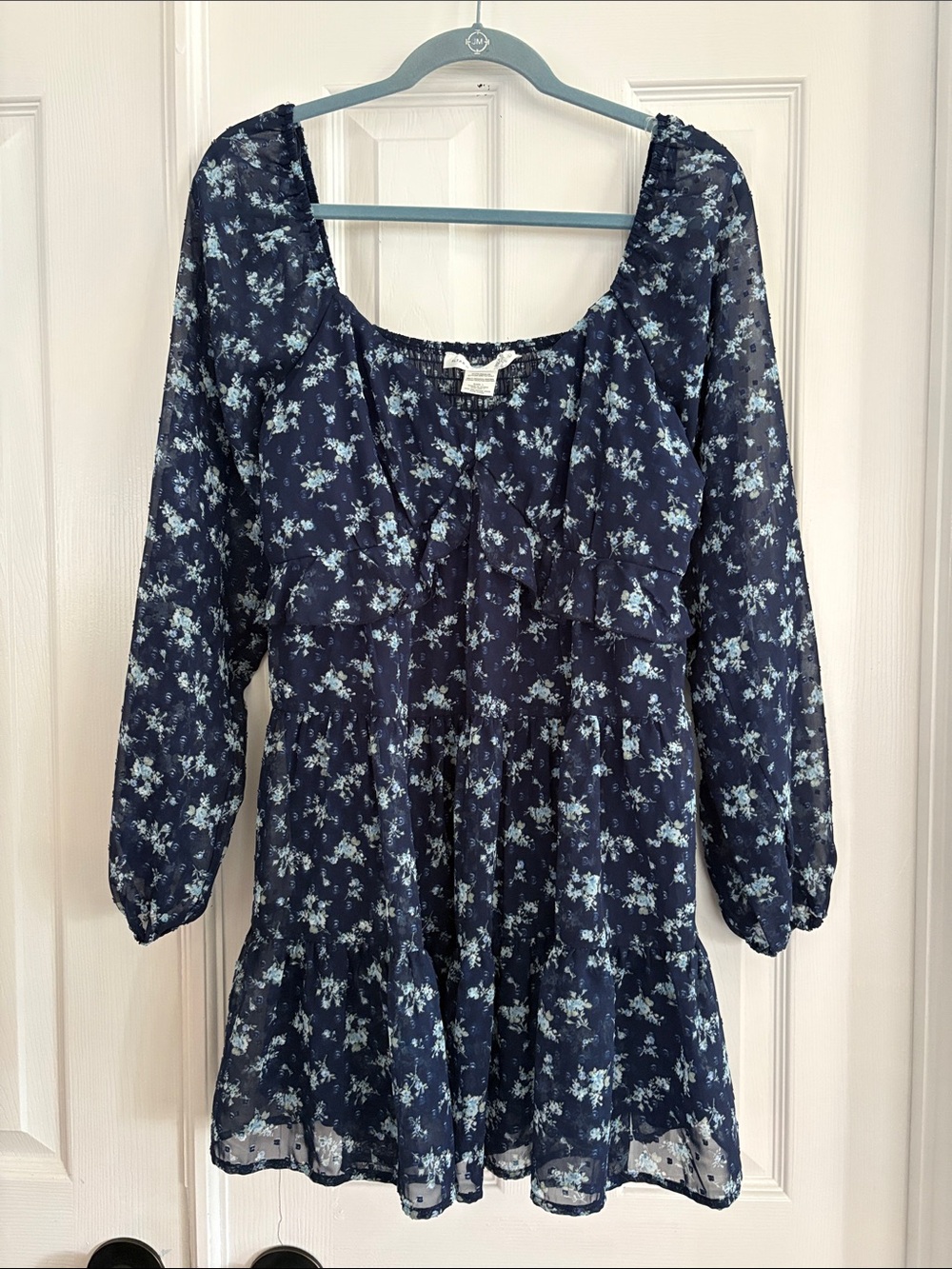 Altar’d state Navy Floral Long Sleeve Peasant mini dress Women’s Large NWT